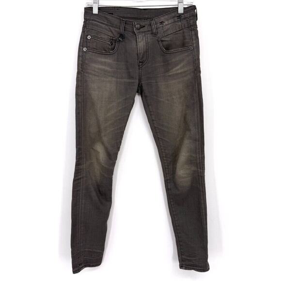 R13 Boy Skinny Womens 25 Jeans Slate Grey Vintage Ankle Factory whiskering - Picture 2 of 12